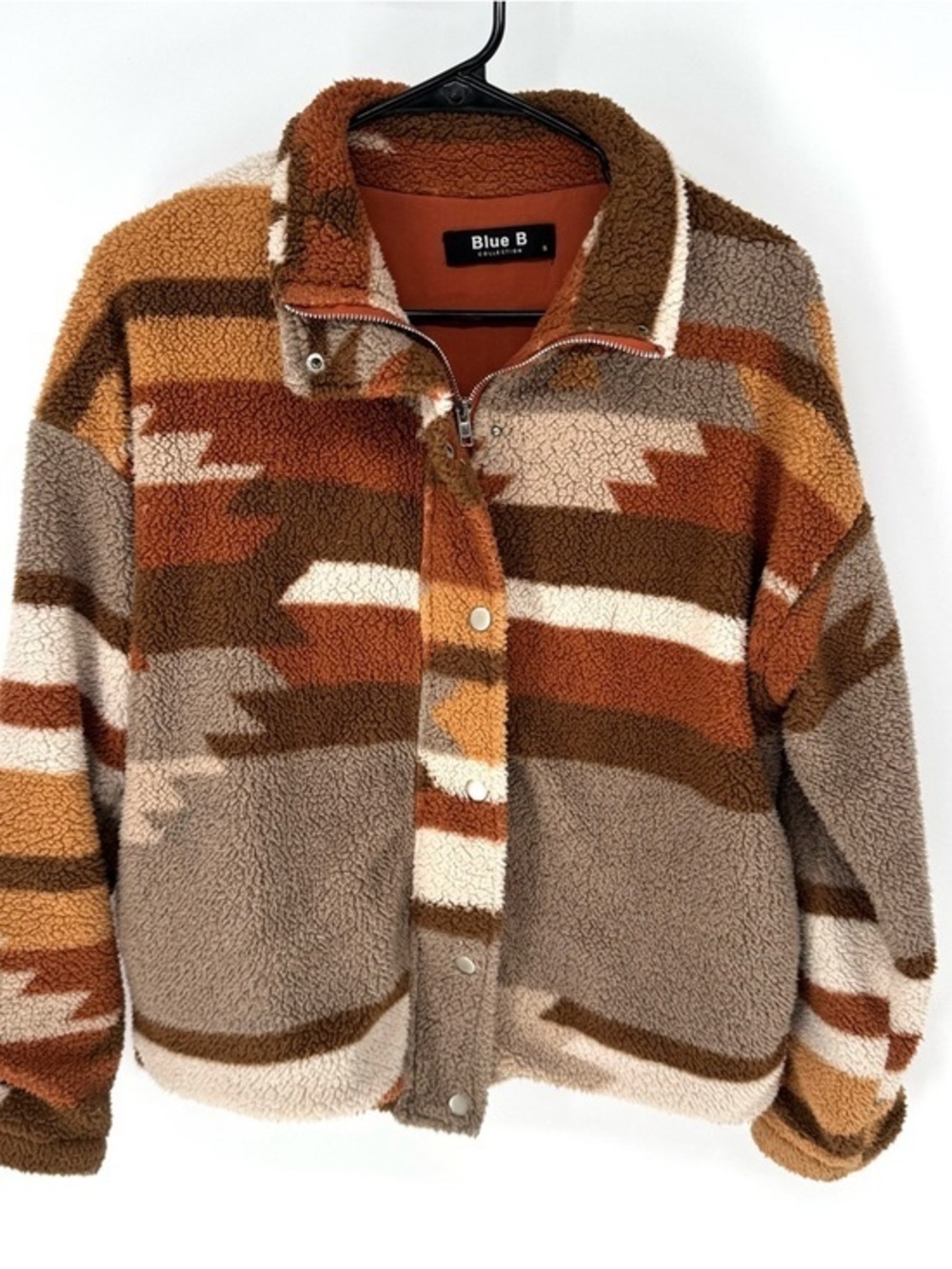 Blue B Sherpa southwestern Aztec boho brown rust, orange tan size small